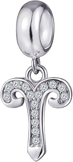 Aries Zodiac Sign Charms for Pandora Birthday Bracelets - 925 Sterling Silver CZ Birthstone Constellation/Horoscope Necklace Pendants Beads, Gifts for Women/Boys/Christmas - Aries Necklace for men