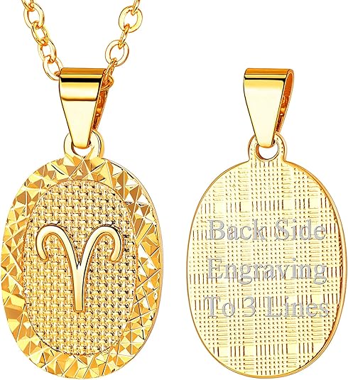 Gold Plated Zodiac Sign Pendant Necklace for Women Mens 12 Constellation Astrology Horoscope Medallion Pendant 20 Inch - Aries Necklace for men