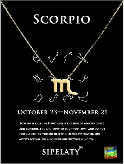 12 Constellation Zodiac Pendant Necklace Astrology Gold Tone Chain with Gold Message Card for Women Jewelry - Scorpio Accessories for men