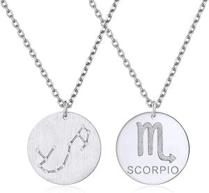 ChicSilver 925 Sterling Silver 12 Constellation Necklace Round Astrology Horoscope Zodiac Sign Pendant Necklace, Silver/Gold Plated - Scorpio Accessories for men