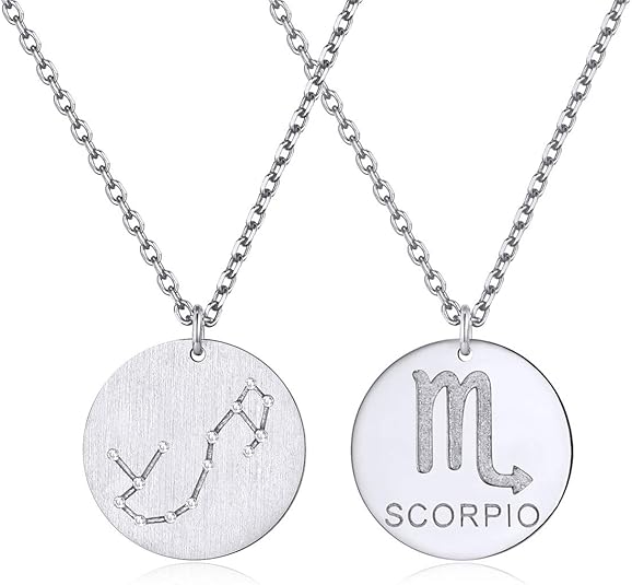 ChicSilver 925 Sterling Silver 12 Constellation Necklace Round Astrology Horoscope Zodiac Sign Pendant Necklace, Silver/Gold Plated - Scorpio Accessories for men