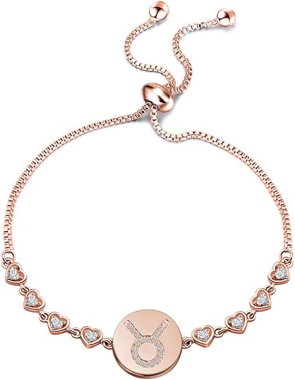 ENSIANTH Rose Gold Zodiac Sign Adjustable Bracelet Birthday Gift for Women - Taurus for men
