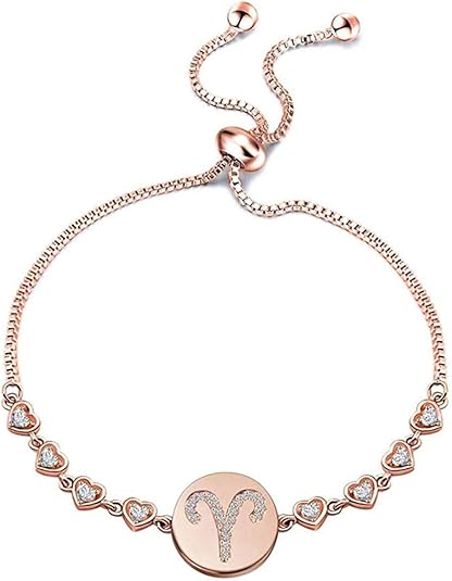 Rose Gold Zodiac Sign Adjustable Bracelet Birthday Gift for Women - Aries Bracelet for men