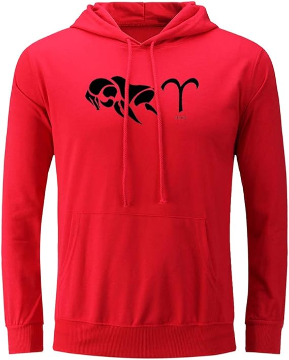 Constellation Aries to Pisces Symbol Design Unisex Hoodie Sweatshirt Graphic Pullover Hooded Tops (M, Red Aries) - Aries Hoodie for men