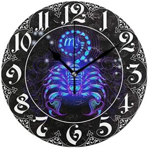ALAZA Zodiac Scorpio Neon Signs Round Wall Clock, Silent Non Ticking Oil Painting Home Office School Decorative Clock Art - Scorpio Products for men
