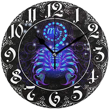 ALAZA Zodiac Scorpio Neon Signs Round Wall Clock, Silent Non Ticking Oil Painting Home Office School Decorative Clock Art - Scorpio Products for men