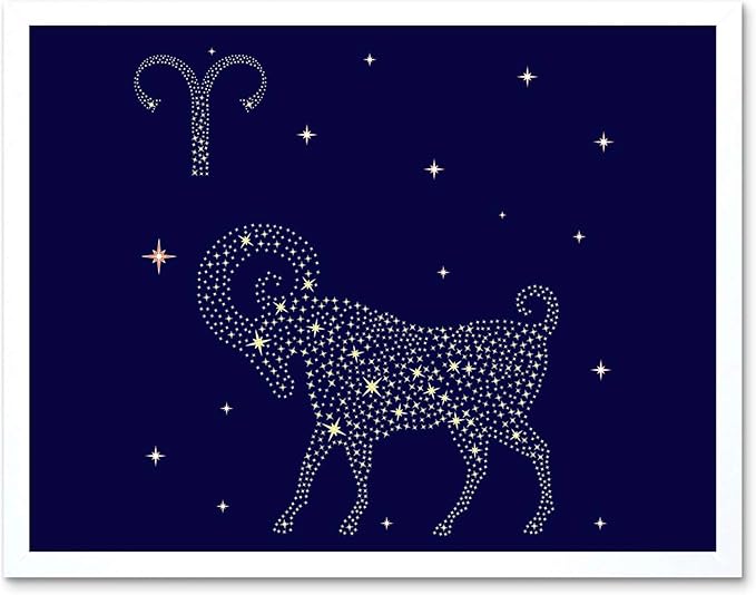 Wee Blue Coo Painting Illustration Zodiac Star Sign Aries Ram Art Print Framed Poster Wall Decor 12x16 inch - Aries Poster for men
