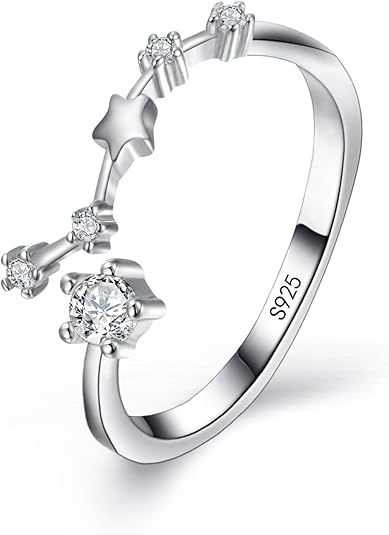 Women's 925 Sterling Silver Cubic Zirconia Horoscope Zodiac 12 Constellat Ring Collection Birthday Gift, Valentine's Day/Mother's Day/Christmas Jewelry Gift - Aries Ring for men