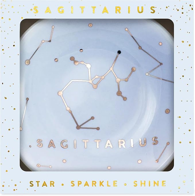 Lucky Feather Sagittarius Zodiac Ring Dish for Women – Glazed Ceramic Jewelry Tray with Astrological Constellation Depicted in Opulent Metallic Gold - Sagittarius Home Decor for men