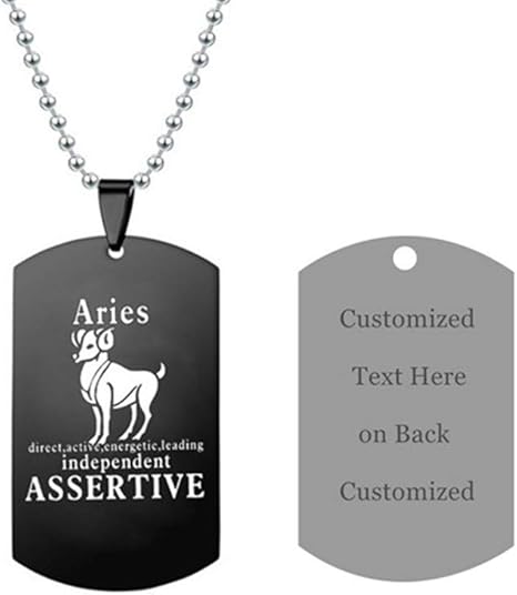 LF Stainless Steel Personalized Name Date Custom Aries Zodiac Sign Necklaces Customised Constellation Necklace Aries Dog Tag Pendant for Husband,Wife,Boyfriend,Girlfriend for Birthday Gift - Aries Necklace for men