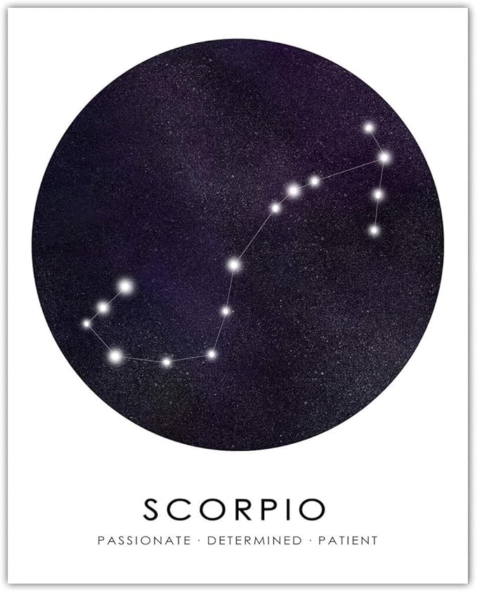 Buzz Unplugged Scorpio Zodiac Astrology Poster: Unique Astronomy Boho Wall Art Poster for Home, Office, Bedroom & Living Room Decor - Unframed Posters 8x10 - Scorpio Canvas for men