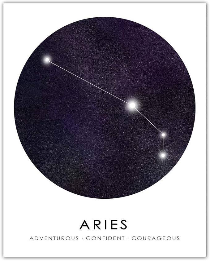 Buzz Unplugged Aries Zodiac Astrology Poster: Unique Astronomy Boho Wall Art Poster for Home, Office, Bedroom & Living Room Decor - Unframed Posters 8x10 - Aries Poster for men