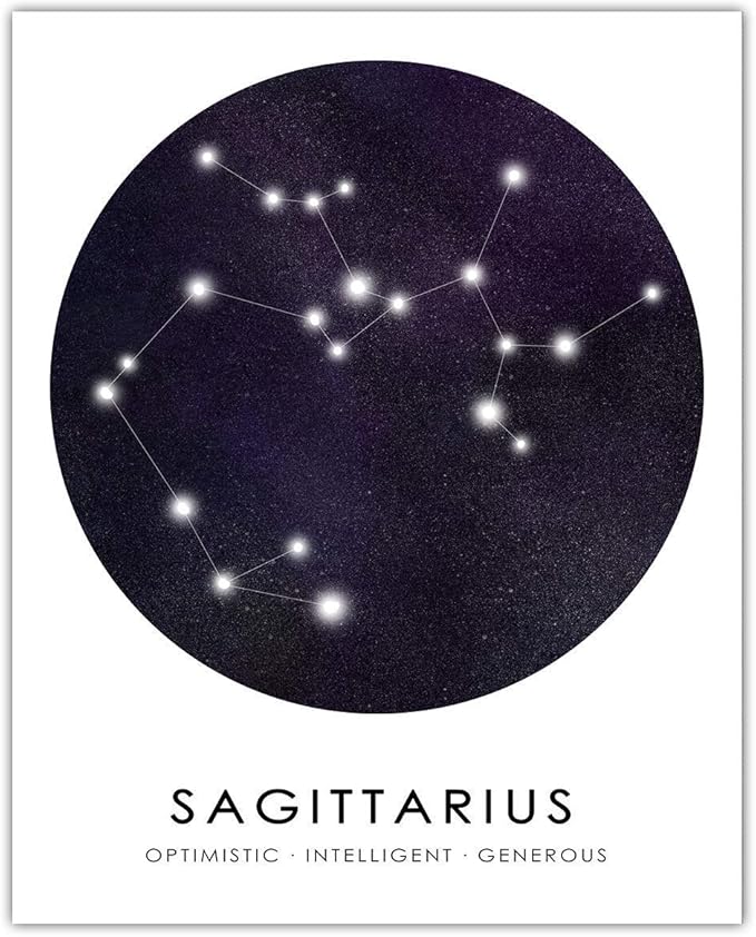 Buzz Unplugged Sagittarius Zodiac Astrology Poster: Unique Astronomy Boho Wall Art Poster for Home, Office, Bedroom & Living Room Decor - Unframed Posters 8x10 - Sagittarius Home Decor for men