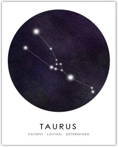 Buzz Unplugged Taurus Zodiac Astrology Poster: Unique Astronomy Boho Wall Art Poster for Home, Office, Bedroom & Living Room Decor - Unframed Posters 8x10 - Taurus Products for men
