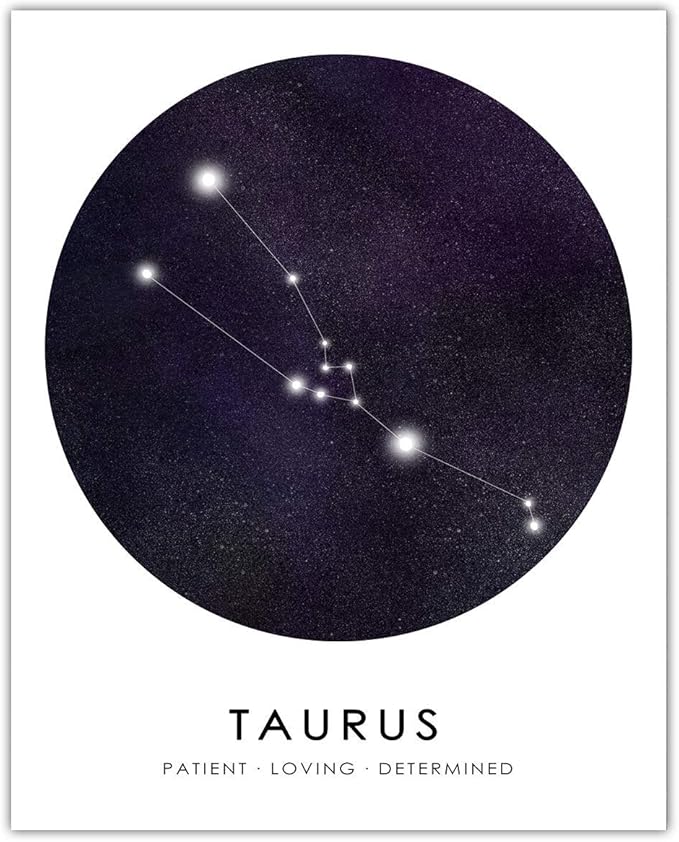 Buzz Unplugged Taurus Zodiac Astrology Poster: Unique Astronomy Boho Wall Art Poster for Home, Office, Bedroom & Living Room Decor - Unframed Posters 8x10 - Taurus Products for men