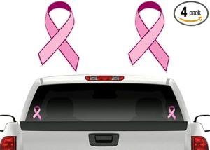 4 Pink Cancer Ribbon 6'' Sticker Decals Breast Cancers Vinyl Vehicle Decal Stickers (Pink Ribbons) - Cancer Car Accessories for men