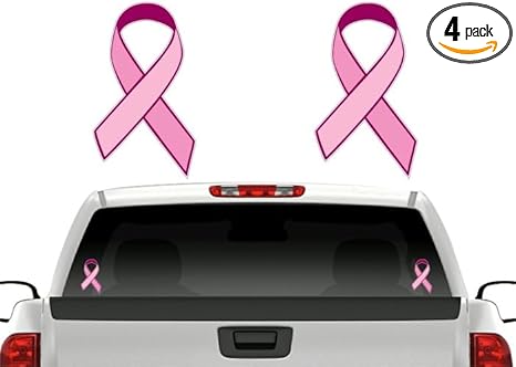 4 Pink Cancer Ribbon 6'' Sticker Decals Breast Cancers Vinyl Vehicle Decal Stickers (Pink Ribbons) - Cancer Car Accessories for men