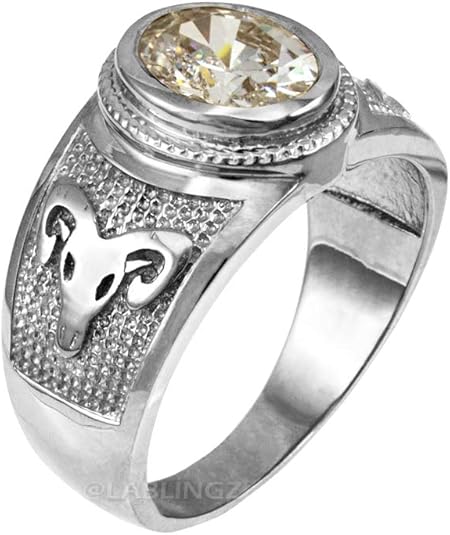 Zodiac Sign Birthstone CZ Ring in Sterling Silver - Aries Ring for men