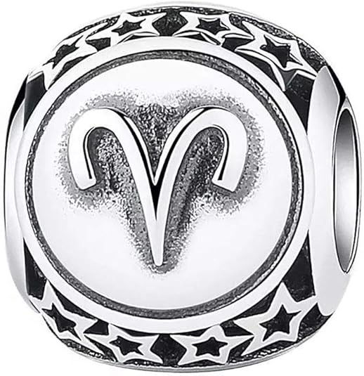 Zodiac Sign Charm 925 Sterling Silver 12 Horoscope Constellation Charm Hollow Star Charm for Bracelet & Necklace - Aries Bracelet for men