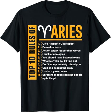 Birthday Gifts - Top 10 Rules Of Aries Zodiac T-Shirt T-Shirt - Aries Earrings for men