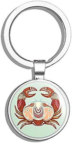 Cancer Zodiac Sign Ornament Cartoon Round Stainless Steel Metal Key Chain Keychain Ring Double Sided Deisgn - Cancer Car Accessories for men
