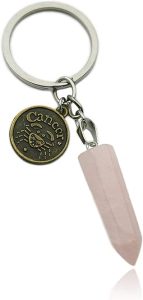 Zodiac Crystal Stone Keychain Natural Rose Stone/Red Agate/Aventurine Healing Crystal Keychain - Cancer Car Accessories for men