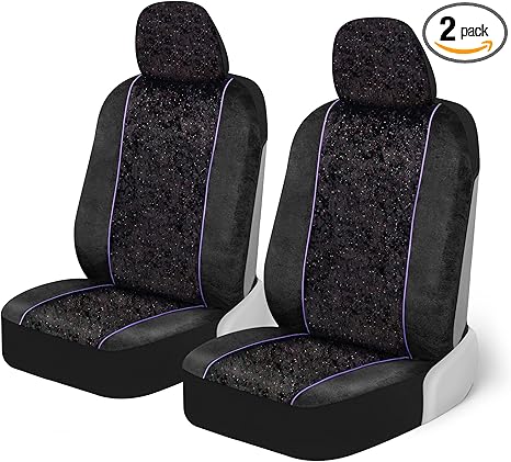 BDK Black Stardust Car Seat Covers for Front Seats, 2 Count.Glitter Pattern Front Seat Cover Set with Matching Headrest, Sideless Design for Easy Installation, Fits Most Car Truck Van and SUV (1 Pack) - Aries Car Seat Cover for men