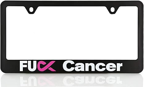 Baron-Jewelry Warrior Fuck Cancer Awareness License Plate Frame, Durable Black Powder Coated Plastic Frame. UV Printed with Pink Ribbon for Breast Cancer Awareness. - Cancer Car Accessories for men