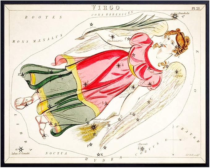 YELLOWBIRD ART & DESIGN Vintage Virgo Astrological Zodiac Chart - Great Gift and Chic Home Decor - Stars - Ready to Frame (8x10) Photo - Virgo Poster for men
