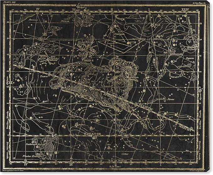 The Oliver Gal Artist Co. Inspirational Spiritual Wall Art Canvas Prints 'Aries' Home Décor, 36" x 30", Gold, Black - Aries Canvas for men