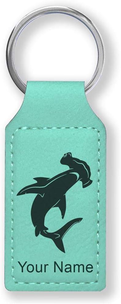 Rectangle Keychain, Hammerhead Shark, Personalized Engraving Included - Aries Keychain for men