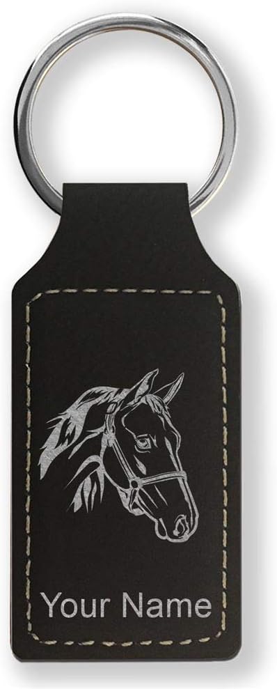 Rectangle Keychain, Horse Head 2, Personalized Engraving Included - Aries Keychain for men