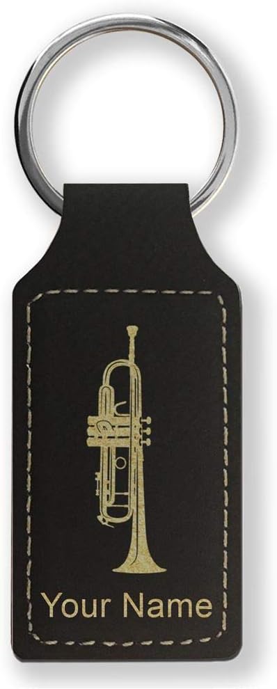 Rectangle Keychain, Trumpet, Personalized Engraving Included - Aries Keychain for men
