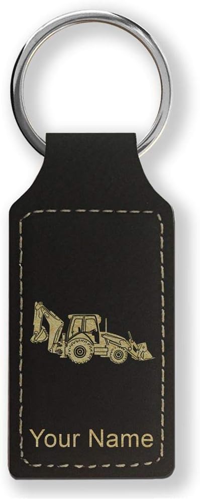 Rectangle Keychain, Backhoe Loader, Personalized Engraving Included - Aries Keychain for men
