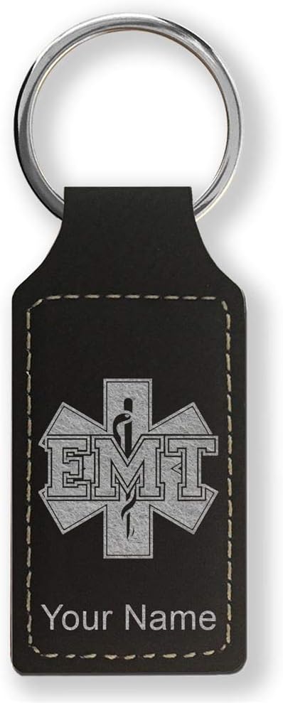 Rectangle Keychain, EMT Emergency Medical Technician, Personalized Engraving Included - Aries Keychain for men