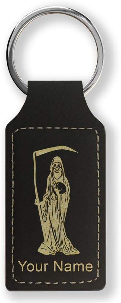 Rectangle Keychain, Santa Muerte, Personalized Engraving Included - Aries Keychain for men