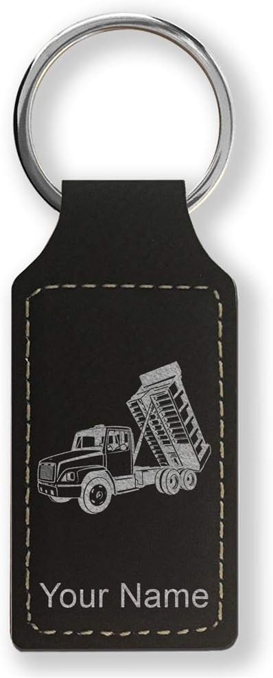 Rectangle Keychain, Dump Truck, Personalized Engraving Included - Aries Keychain for men