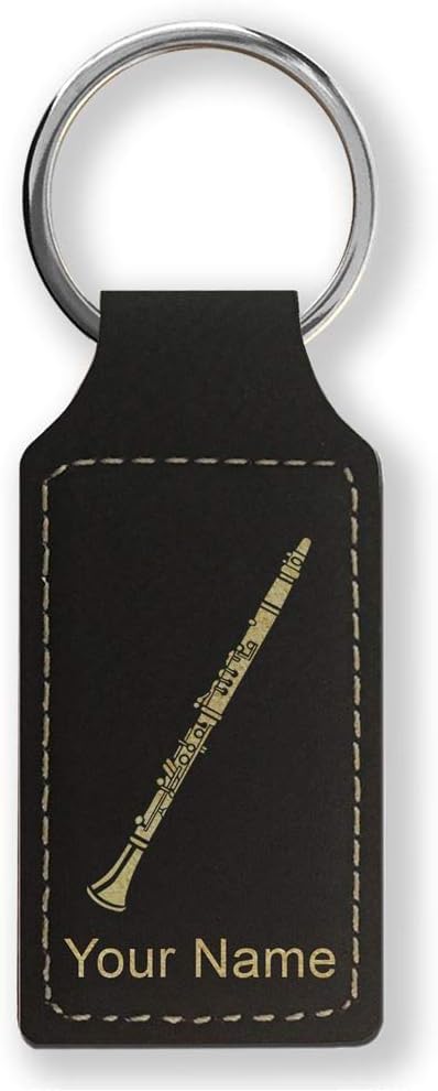 Rectangle Keychain, Clarinet, Personalized Engraving Included - Aries Keychain for men