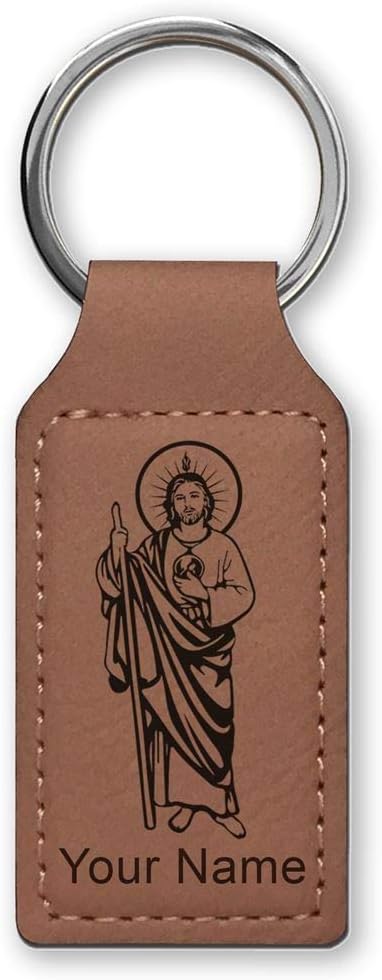 Rectangle Keychain, Saint Jude, Personalized Engraving Included - Aries Keychain for men