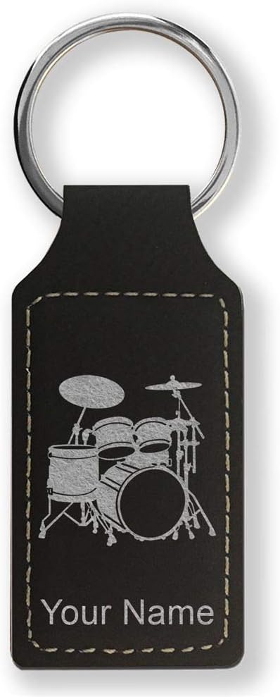 Rectangle Keychain, Drum Set, Personalized Engraving Included - Aries Keychain for men