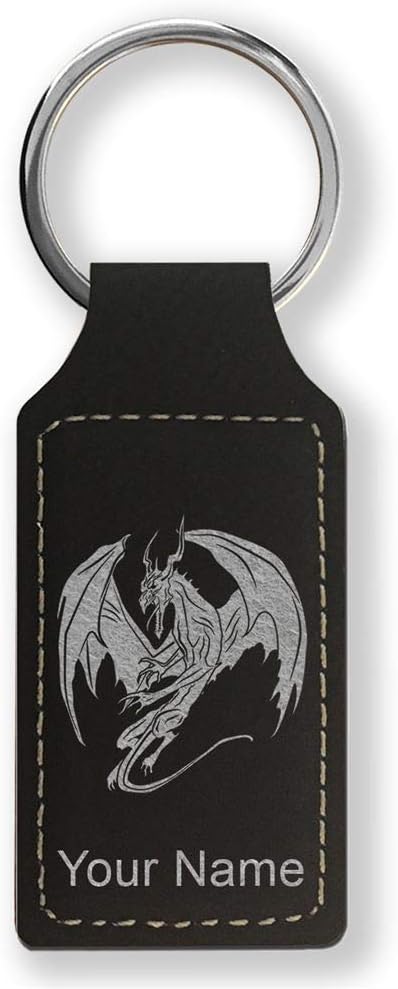 Rectangle Keychain, Dragon, Personalized Engraving Included - Aries Keychain for men