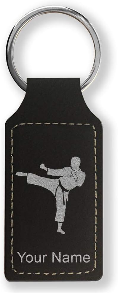 Rectangle Keychain, Karate Man, Personalized Engraving Included - Aries Keychain for men