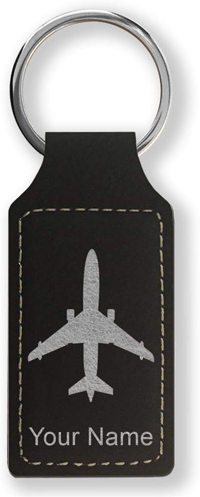 Rectangle Keychain, Jet Airplane, Personalized Engraving Included - Aries Keychain for men