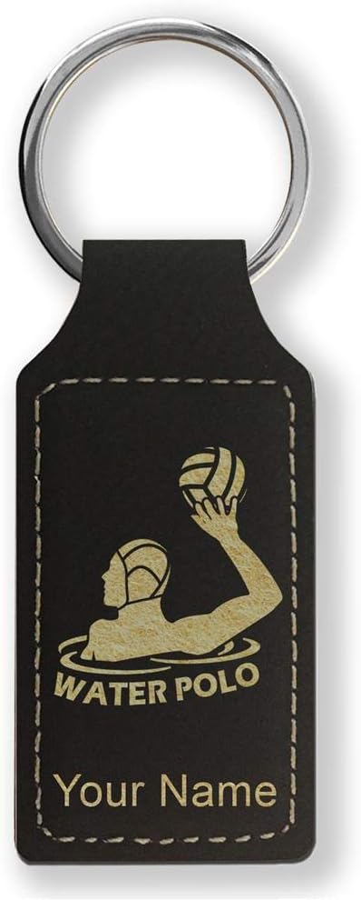 LaserGram Rectangle Keychain, Water Polo Player, Personalized Engraving Included (Black with Gold) - Aries Keychain for men