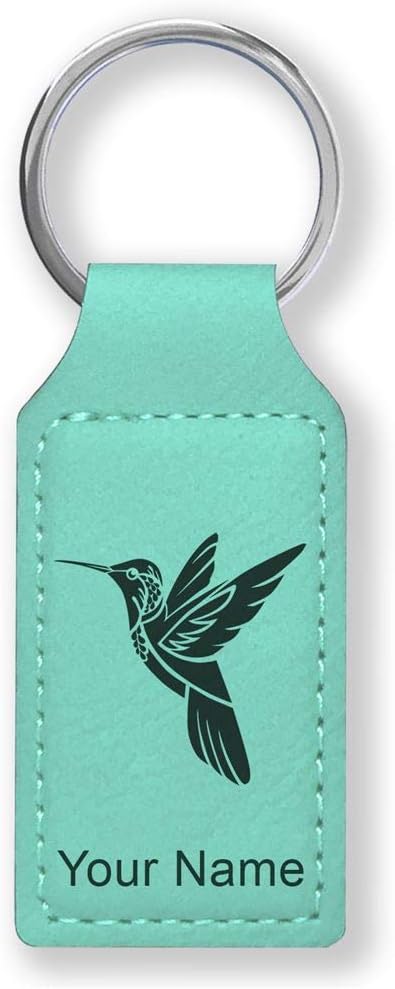 LaserGram Rectangle Keychain, Hummingbird, Personalized Engraving Included (Teal) - Aries Keychain for men