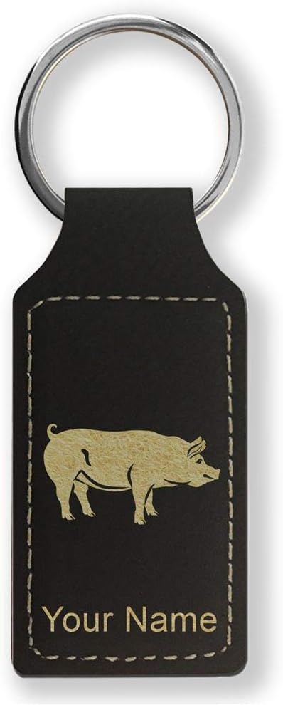 Rectangle Keychain, Pig, Personalized Engraving Included - Aries Keychain for men