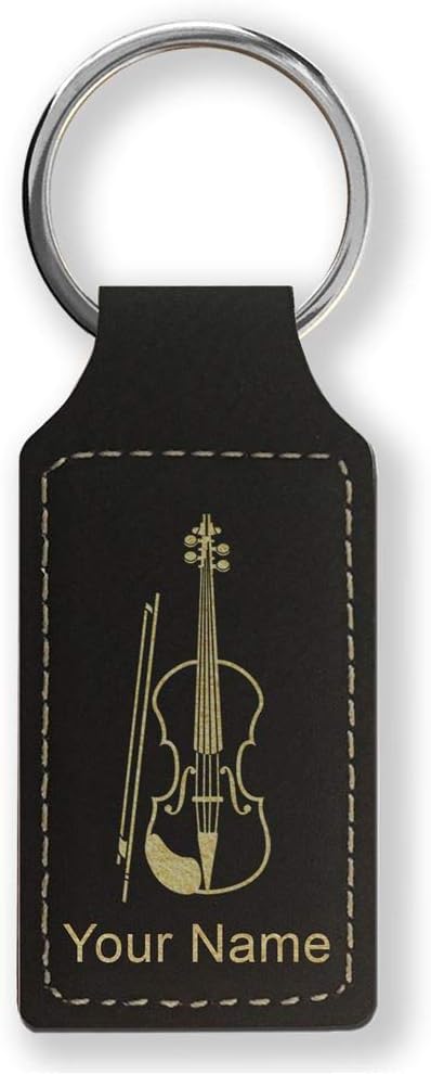 Rectangle Keychain, Violin, Personalized Engraving Included - Aries Keychain for men