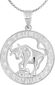Sterling Silver Zodiac Sun Sign Symbol Unisex Men Women Jewlery Pendant With Chain - Taurus Products for men
