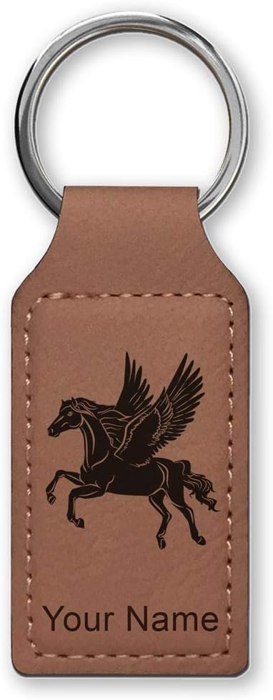 Rectangle Keychain, Pegasus, Personalized Engraving Included - Aries Keychain for men