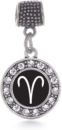 Silver Circle Charm for Bracelet with Cubic Zirconia Jewelry - Aries Bracelet for men